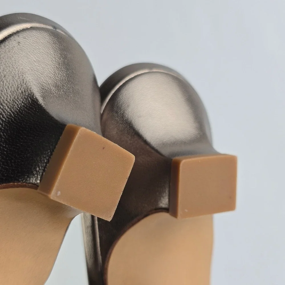 Amalfi Women's Metallic Leather Bow Peep Toe Slingback Kitten Heels Bronze 10 - Picture 11 of 16
